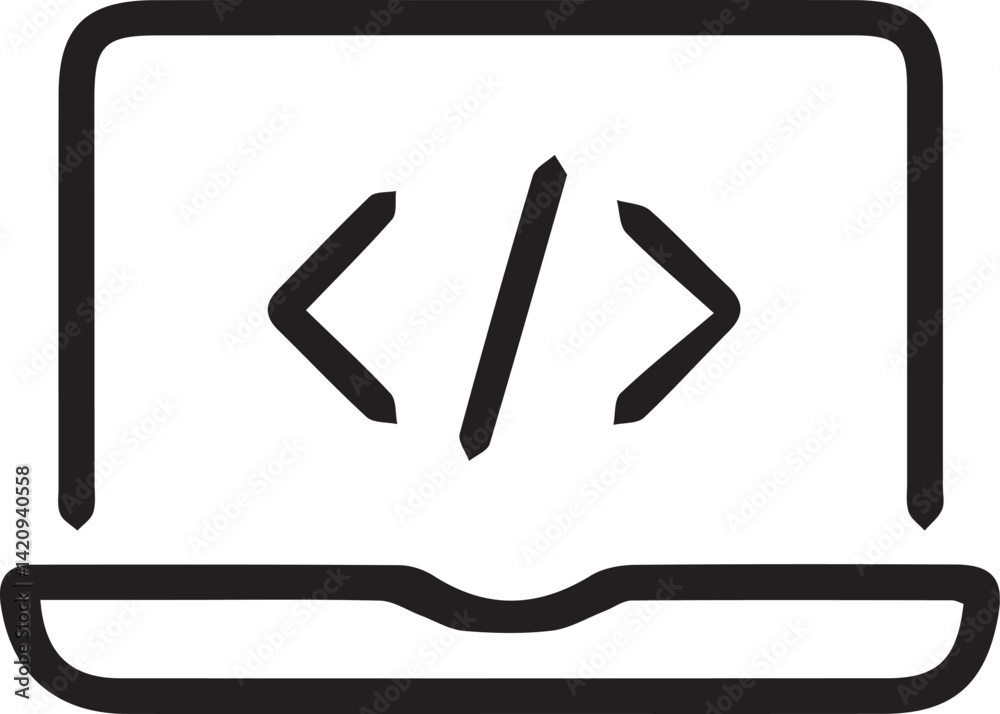 Obraz premium Laptop with Code Symbol, Developer Icon, Programming Interface Vector
