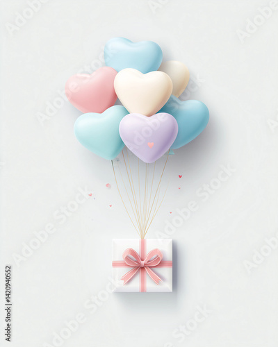 A box with a bunch of balloons and a bow on top of it