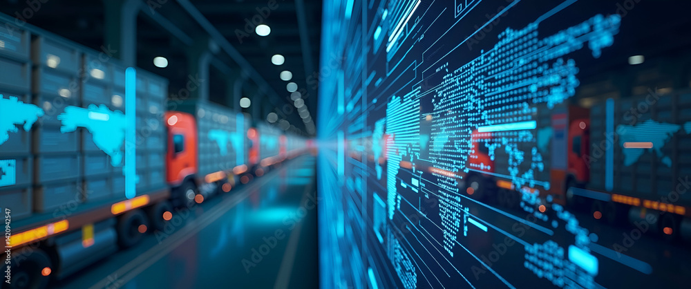 Fototapeta premium Revolutionizing Photo Stock: Automated Supply Chain Systems with AI Analytics for Enhanced Global Distribution and Operational Efficiency