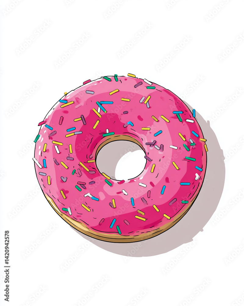 A pink donut with sprinkles on it A pink donut with sprinkles on it