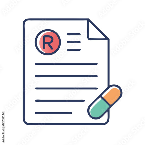 Prescription Document with Pills Icon Representing Medical Treatment and Medication