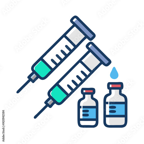 Syringe with Vials Icon Representing Vaccine and Medical Injection
