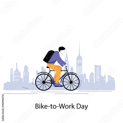 Bike-to-Work Day. A man is hurrying up to work on a bicycle a person on the bike in a big city. 