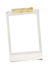 Old photo frame isolated. Empty white photo frame. Vintage instant photo frame isolated in transparent PNG