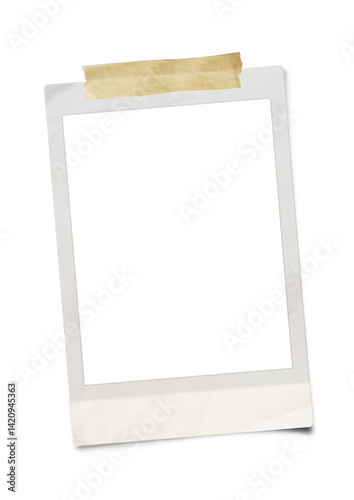 Old photo frame isolated. Empty white photo frame. Vintage instant photo frame isolated in transparent PNG