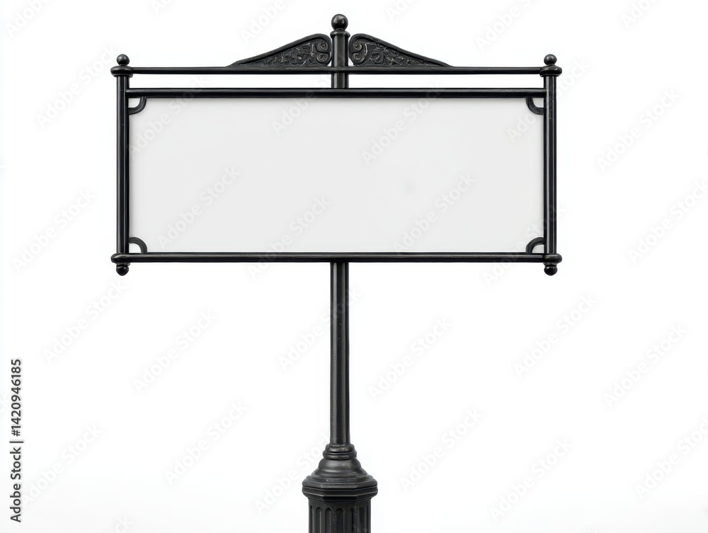 Obraz premium Blank sign with ornate frame and post ready for text isolated on white background