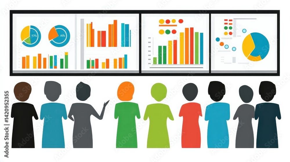Obraz premium Diverse Group of People Viewing Colorful Data Visualizations Together