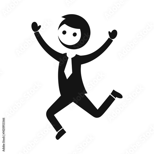 Excited Businessman Jumping icon of black silhouette vector illustration