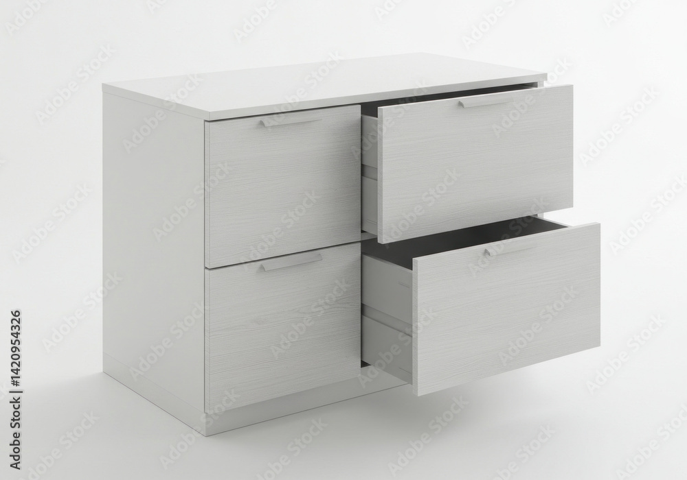 White and black nightstand with drawers against a white wall, styled with a lamp and small plant on top. Classic and minimalist decor. White and black nightstand with drawers against a white wall, styled with a lamp and small plant on top. Classic and minimalist decor.