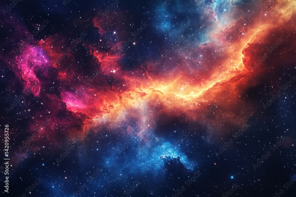 Fototapeta premium Stunning cosmic nebula with vibrant colors in deep space. Night sky galaxy visuals for astronomy enthusiasts and wallpaper designs. Awe-inspiring universe backdrop for imaginative projects