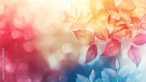 Colorful autumn leaves glowing under soft daylight texture background