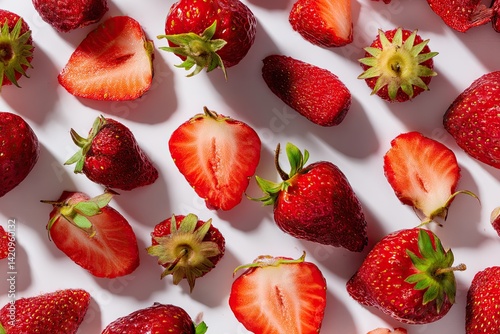 Fresh strawberries arranged on white background photo