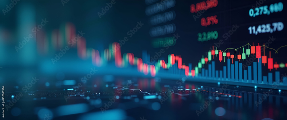 Obraz premium Trade Wars and Market Volatility: Analyzing Stock Performance, Currency Fluctuations, and Investor Confidence in Global Financial Trends - Conceptual Image with Space