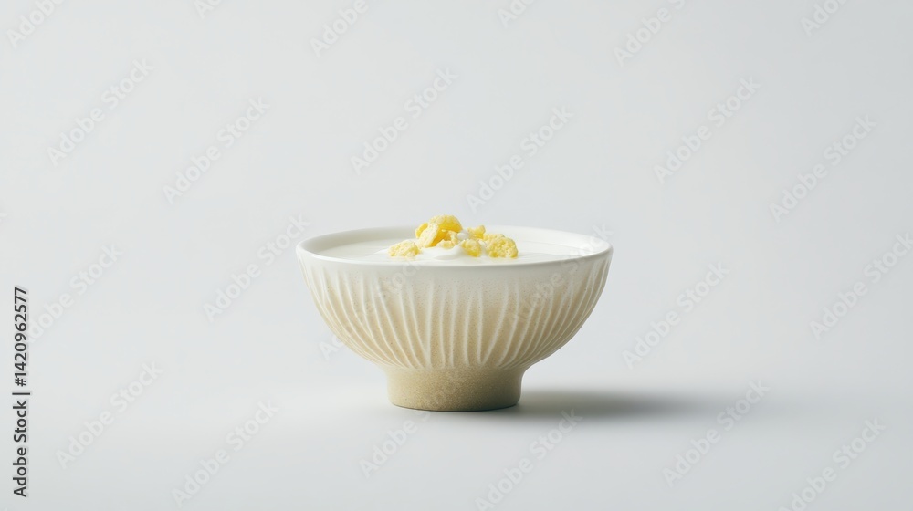 Creamy yogurt bowl with fresh toppings on a minimalist background