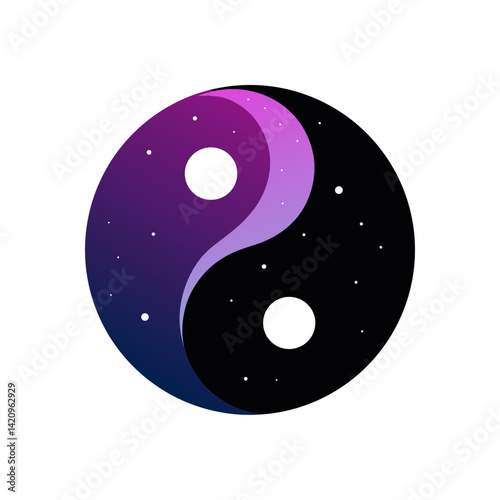 Symbols Geometry Retro Yin Yang in Galaxy Background T-Shirt Design