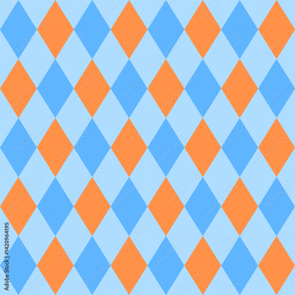 Seamless argyle pattern.Colorful harlequin repeat pattern in blue and orange.Vector graphic background for textile and prints.