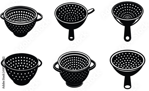 Pasta strainer silhouette black vector art design on white background