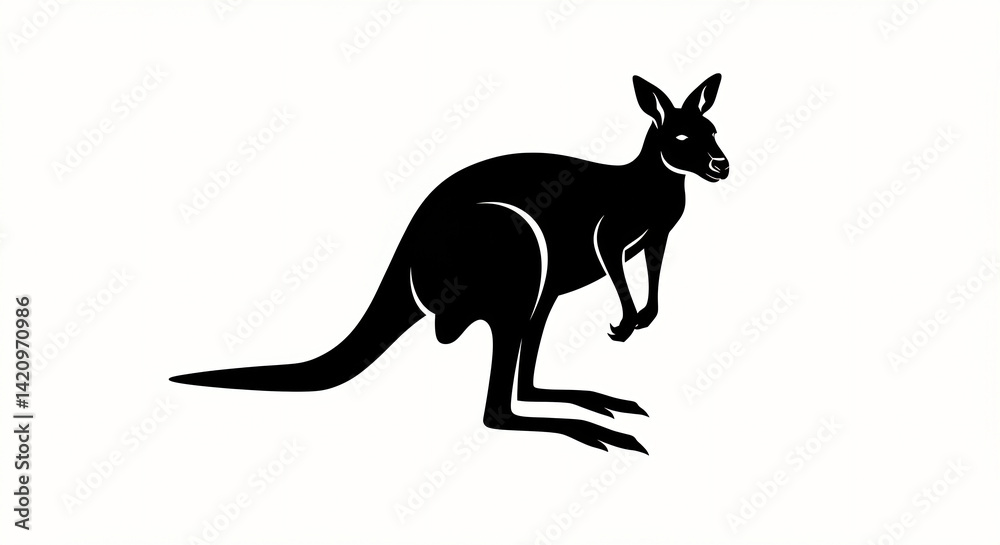Kangaroo Illustration Hopping Forward in Black Silhouette Kangaroo Illustration Hopping Forward in Black Silhouette