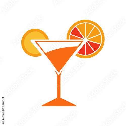 retro cocktail glass and citrus slice graphic isolated t-shirt design