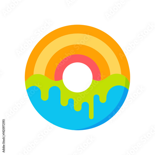 retro donut with rainbow glaze graphic isolated on white t-shirt design