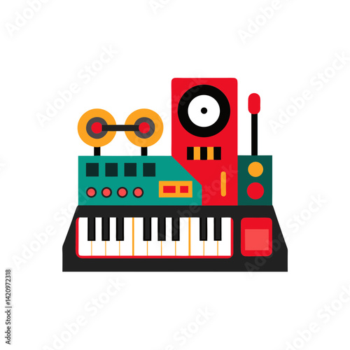 retro music producer studio setup graphic isolated t-shirt design