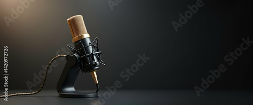 Premium Podcast Microphone Setup: Capturing Clarity and Elegance in Audio Design with Ample Space for Branding photo