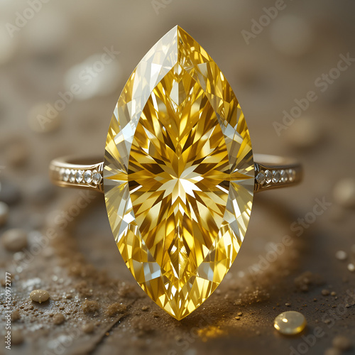 Radiant yellow diamond with marquise cut golden color scheme