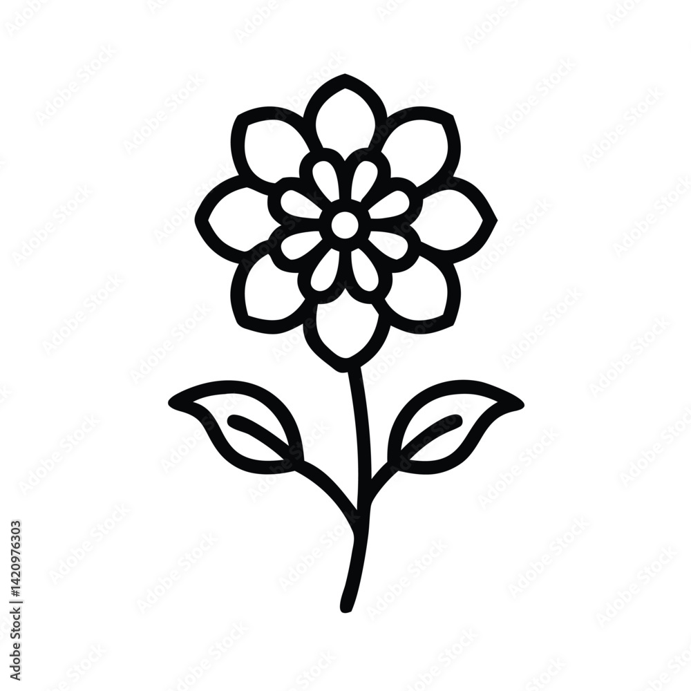 Fototapeta premium Detailed Black and White Ornamental Flower Illustration