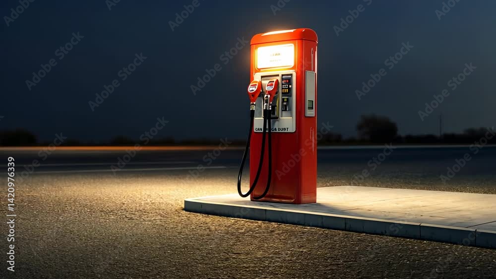 Solitary Gas Pump at Night