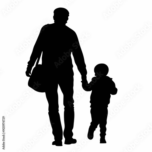 Father And Child Silhouette Holding Hands Walking Together Vector Illustration