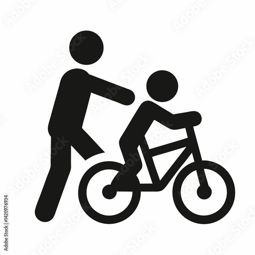Learning To Ride A Bike Icon With Parent Support Pictogram Vector