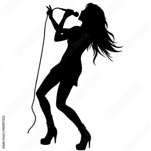 Silhouette Of Female Singer Performing On Stage Holding Microphone Energetically
