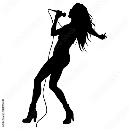 Silhouette Of A Female Singer Performing With Energy And Passion Vector Illustration