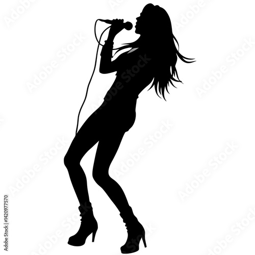 Silhouette Of Female Singer Performing On Stage With A Microphone