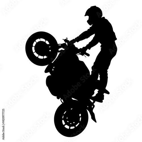 Silhouette Of A Motorcyclist Performing A Wheelie Stunt On A Motorcycle