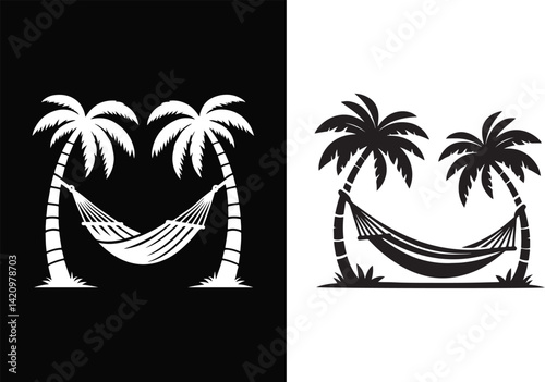 Palm Tree Hammock Silhouette Vector Icons