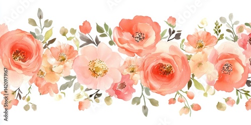 Delicate Coral Floral Border (1)