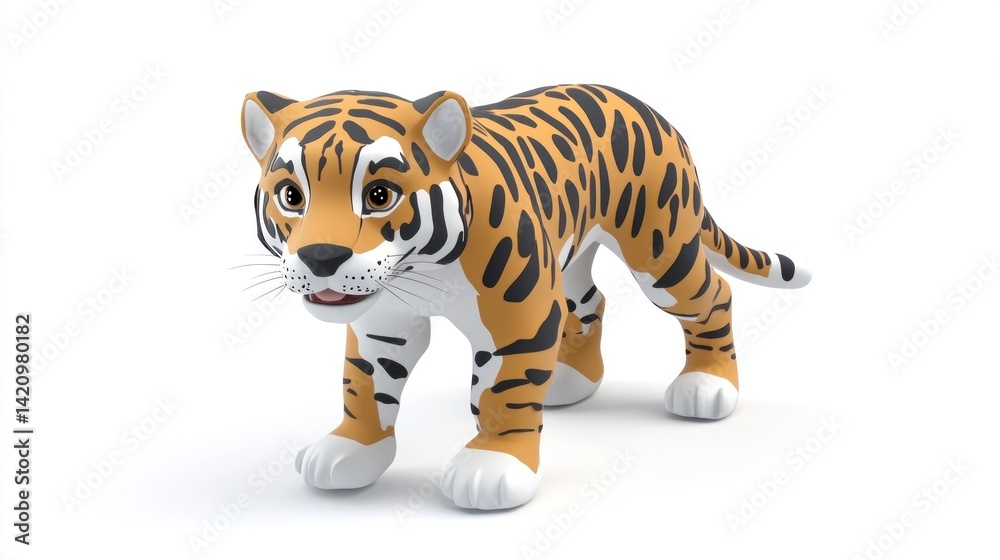 Obraz premium tiger animal 3d rendering isolated on white background. Cartoon plastic style icon 