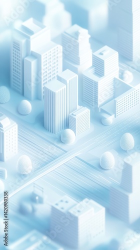 Isometric View of a Modern Cityscape with Spheres
