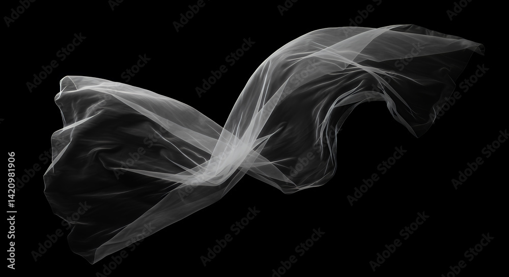 Fototapeta premium Elegant White Sheer Fabric Draped in Motion Abstract Textile Background