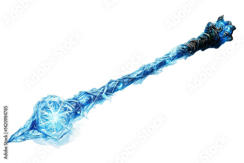 Enchanted Crystal Staff of Ice Mage with Shimmering Frozen Power On PNG Background photo