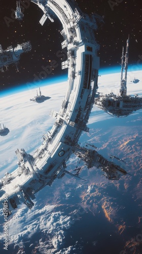 Fototapeta Naklejka Na Ścianę i Meble -  Space Station Orbiting Earth