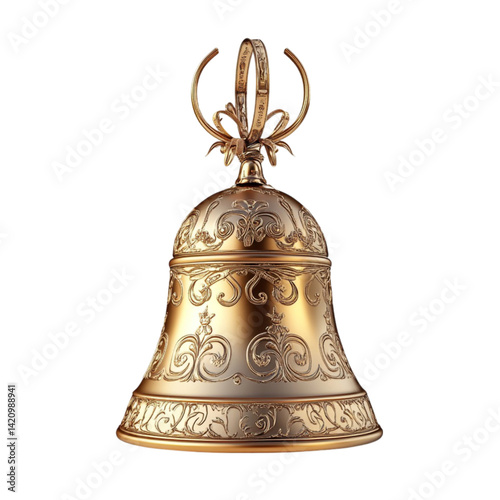 Ornate gold bell with detailed carvings and a decorative top