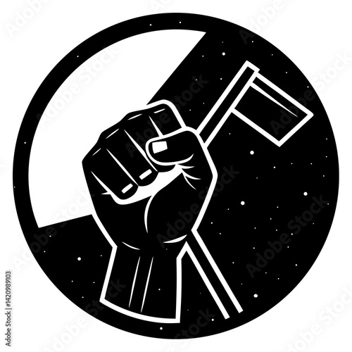 Raised Fist Holding Flag or Hammer Vector – AI Graphic Design File on White Background