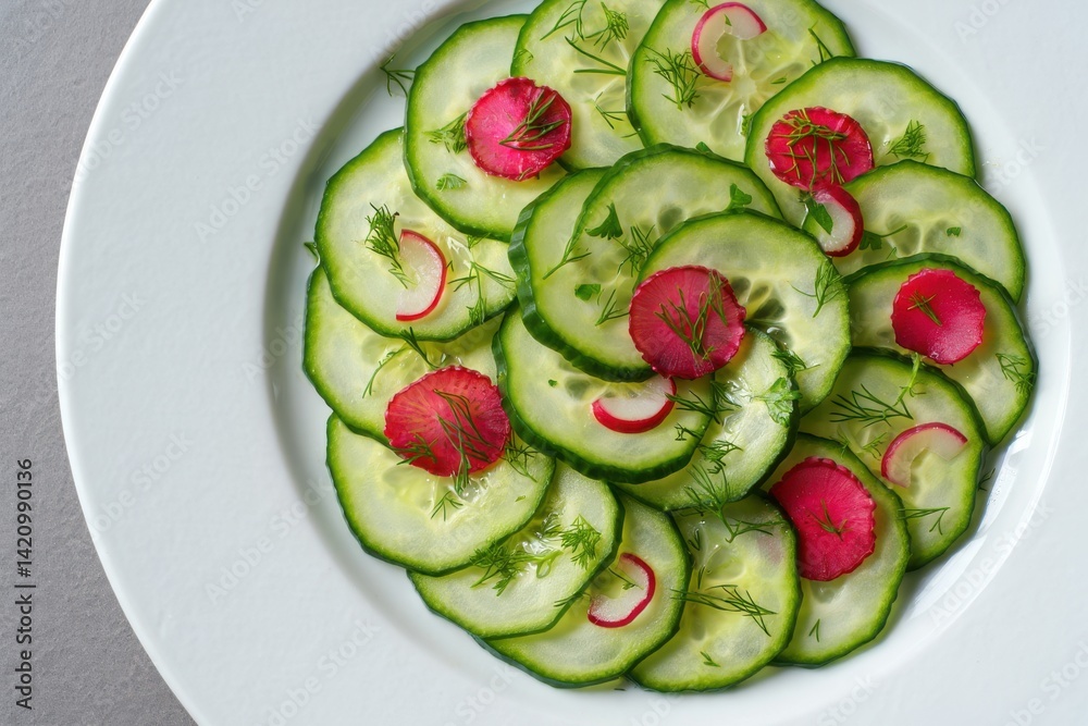 Fresh salad of cucumbers, radishes and herbs. Top view Fresh salad of cucumbers, radishes and herbs. Top view