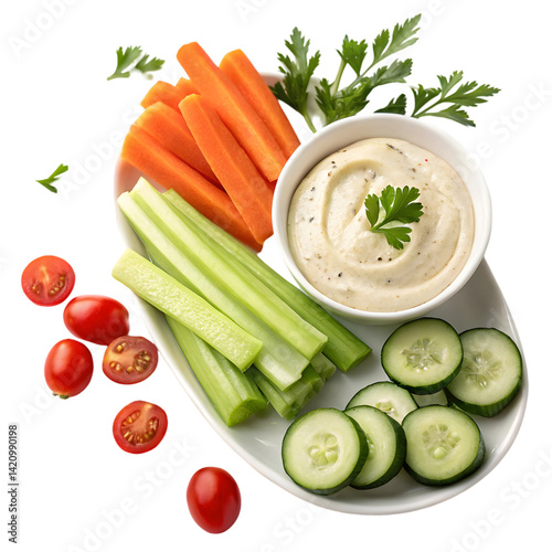 Healthy Veggie Tray with Creamy Dip: Recipe and Ideas on transparent background