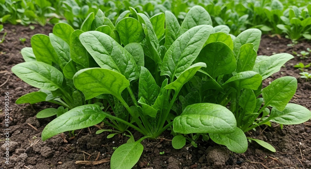 Fresh Green Spinach Growing, Organic Leafy Greens, Spinach Patch in Soil, Healthy Garden Vegetables, Ai generative Fresh Green Spinach Growing, Organic Leafy Greens, Spinach Patch in Soil, Healthy Garden Vegetables, Ai generative