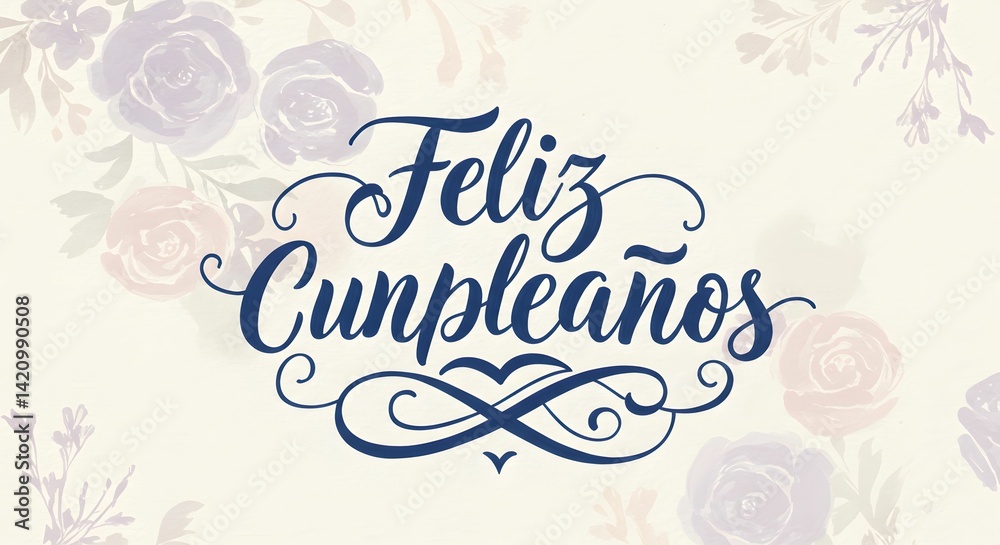 Feliz Cumpleaños Card Design with Floral Accents and Elegant Lettering Feliz Cumpleaños Card Design with Floral Accents and Elegant Lettering