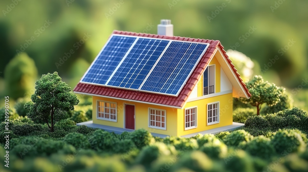 Solar Panels on a House in a Green Landscape Solar Panels on a House in a Green Landscape