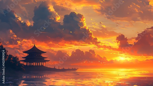 Beautiful sunset sky with glowing clouds in soft pastel tones high resolution picture